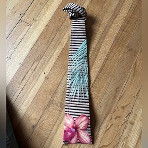 Tommy Bahama square bottom silk floral wicker pink hibiscus flower tie novelty